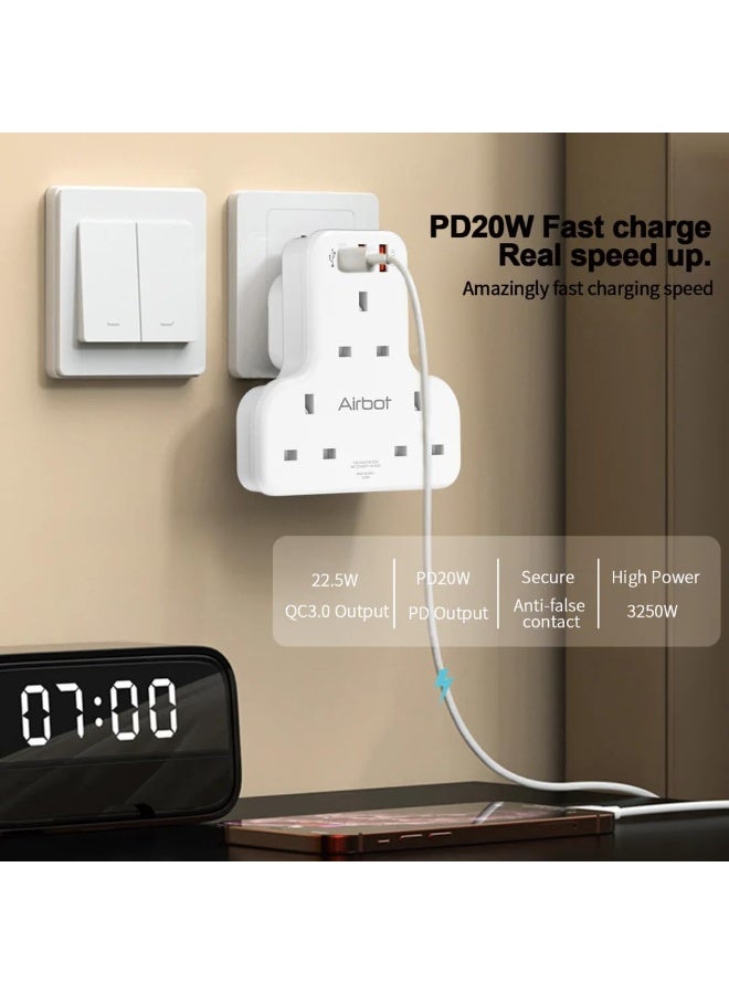 Airbot مقبس متعدد التمديد 3250 واط 3 منافذ محول طاقة متعدد المقبس مع USB + محول مخرج Type-C PD - Image 3